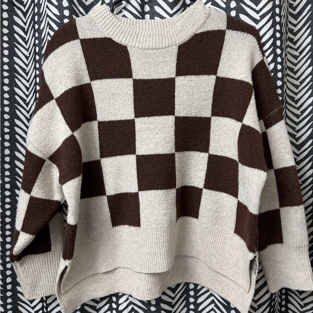 Sincerely Jules Brown and Cream Checkered Sweater